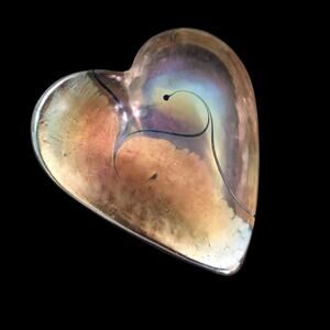 Robert Held Canada Art Glass Iridescent Swirl Heart Paperweight Signed